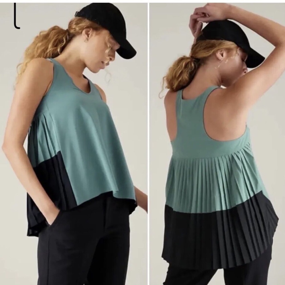 Athleta Swing Forward Pleated Tank Top Deep Ocean Teal Black Relaxed